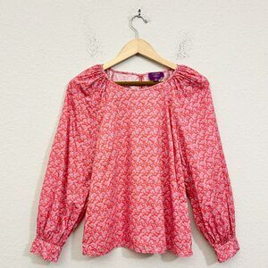 J. CREW Puff Sleeve Scoopneck Shirt Red Toutouayette Liberty Fabric NWOT